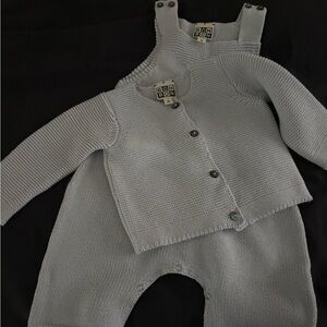 Bonbon Light blue Knit Baby Set - Button Cardigan & Romper